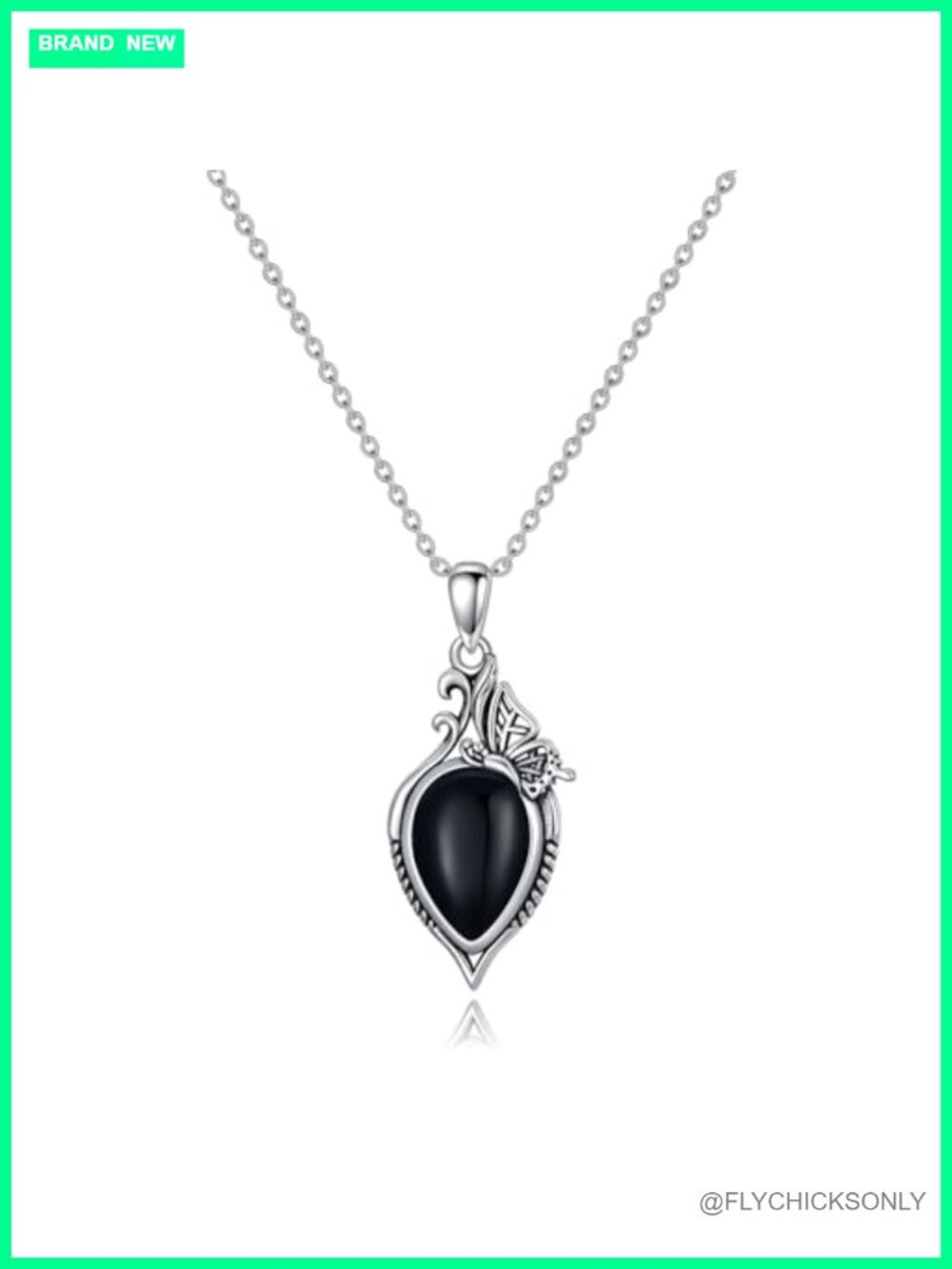 925 Sterling Silver Oxidized Teardrop Gemstone Pendant Necklace 18+2 Inch